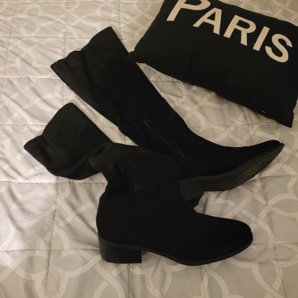 Wide Calf Black Suede Boots